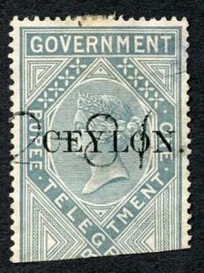 Ceylon Telegraph SGT4 1r India opt Ceylon with a Date cancel Cat 15