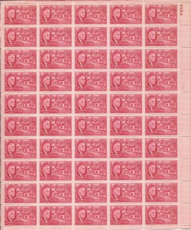 US Stamp - 1945 FDR & Warm Springs - 50 Stamp Sheet - Scott #931