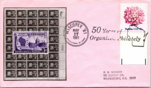 50 YEARS OF ORGANIZED PHILATELY ADD-ON CACHET EVENT COVER WISCOPEX 1981