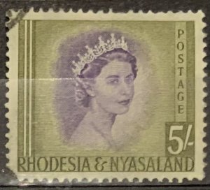 RHODESIA AND NYASALAND 1954 DEFINITIVE 5/- SG13  USED