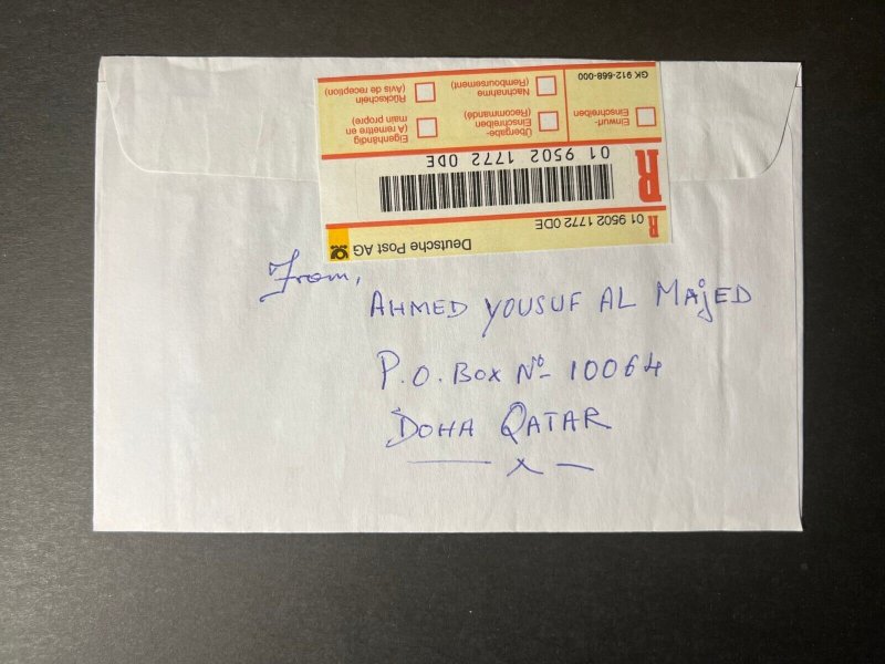 1990s Registered State of Qatar Airmail Cover Doha to Frankfurt Germany