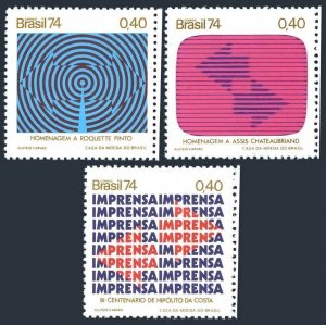 Brazil 1338-1340, MNH. Mi 1426-1428. Communications 1974.Press,Radio,Television.