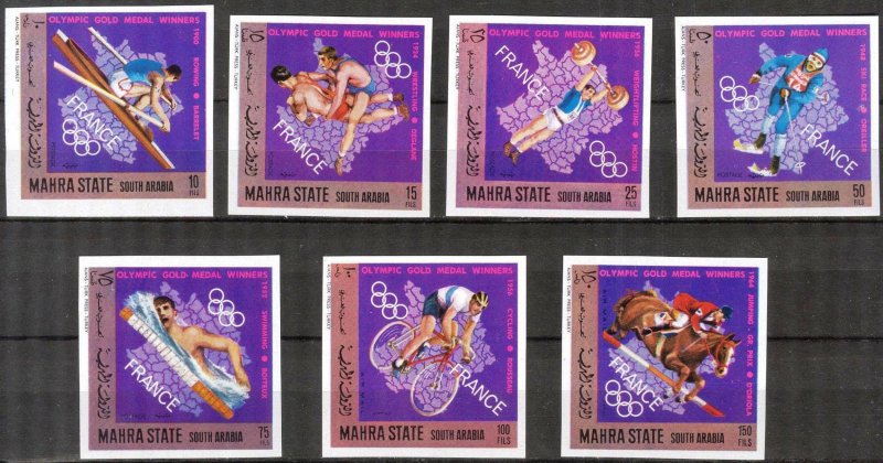 {AM012} Aden / Mahra 1968 Olympics Winners France Set Imperf. MNH 10 Eur.