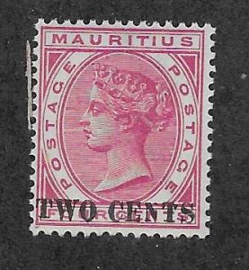 Mauritius #88  2c on 4c Queen Victoria (MNH)  CV $2.75