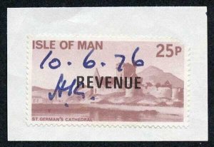 Isle of Man 25p QEII Pictorial Revenue Manuscript Cancel On Piece