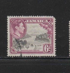 JAMAICA #123  1940  6p  KING GEORGE VI & PRIESMAN'S RIVER    F-VF  USED  g