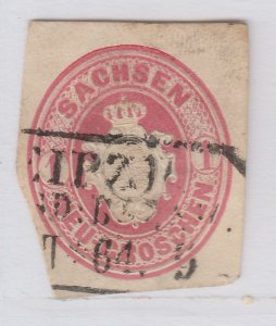 German States SAXONY 1863 1ng Postal Stationery Cut Out A28P37F29470-