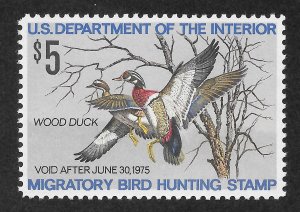 United States Scott RW41 MNHOG - 1974 $5 Wood Ducks - CV $20.00