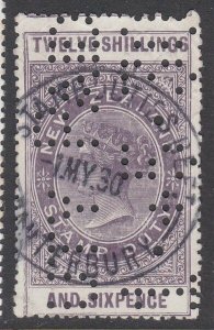 NEW ZEALAND 1880 LONG TYPE STAMP DUTY 12/6d used with official perfin.......U697