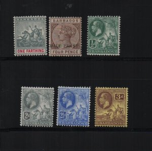 Barbados 1896-1912 mixture of 6 mint stamps (mix of mounted and umounted)