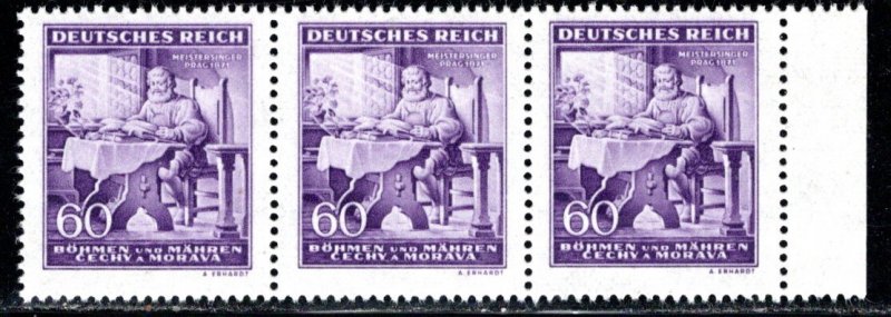 Bohemia and Moravia Scott # 85, mint nh, strip of 3