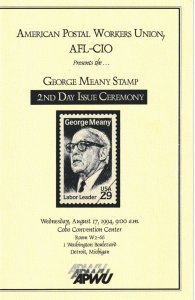 APWU 2nd Day Ceremony Program #2848 C2 George Meany Labor AFL-CIO No Stamp 1994