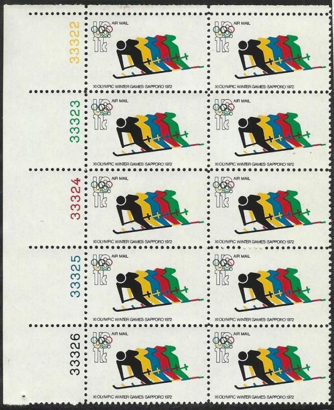 1972 US Scott C85 11c Airmail 1972 Olympic Games Plate No. Block of 10 MNH