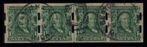 MOMEN: US STAMPS #314 LINE STRIP OF 4 SCHERMACK TYPE III USED LOT #85833*