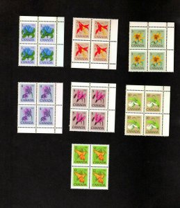 CANADA MINT NEVER HINGED SET 1977-82 FLORAL DEFINITIVES IN BLOCKS OF 4 # 705-712