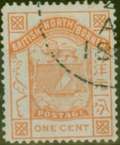 NORTH BORNEO 1886 1C orange jaune SG23 très bien utilisé