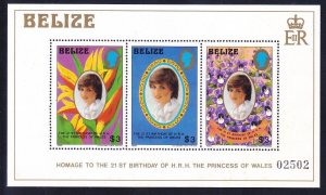 Belize 624 MNH 1982 Princess of Wales Diana 21st Birthday Souvenir Sheet of 3