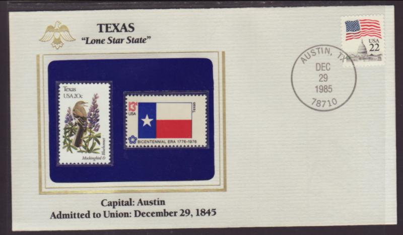 Texas,State Bird,Flower,Flag 1985 Cover BIN