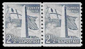 PCBstamps   US #1056 Coil Pair 2.5c Bunker Hills, Large Holes, MNH