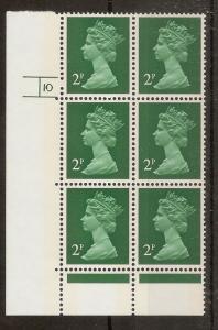 GB Machin 2p Plate Block MNH Cyl 10