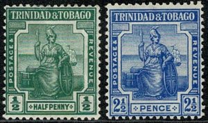 TRINIDAD KG V 1913-23 1/2d GREEN & 2 1/2d BLUE UNUSED (MH) SG149-51 Wmk.MCCA VGC