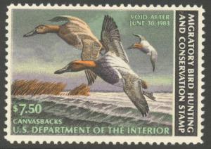 U.S. RW49 1982 $7.50 Duck Stamp, Mint, Never Hinged