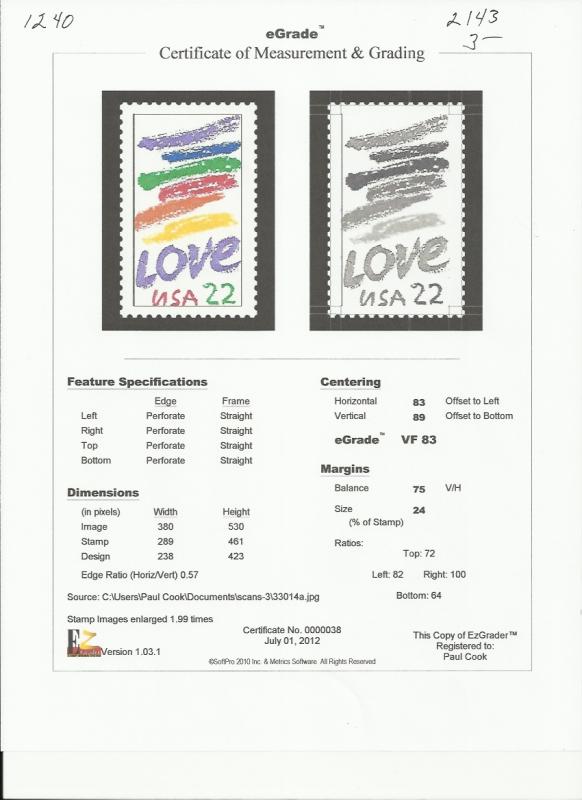 # 2143 MINT NEVER HINGED LOVE VF+