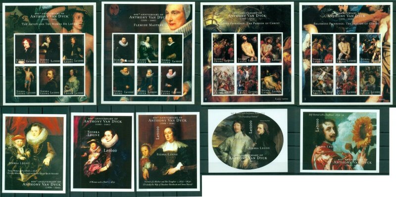 Art Anthony van Dyck Paintings Sierra Leone imperforated MNH stamps set 9 sheets