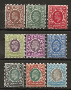 East Africa & Uganda 31-39 SG 34-42 MLH VF 1907-08 SCV $132.25 (jr)