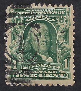 United States #300 1¢ Benjamin Franklin (1902-03). Blue green. Fine. Used