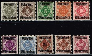 Wurttemberg,Sc.#O43-52 MNH Overprint (Volksstaat Wurttemberg) on 1916 issue