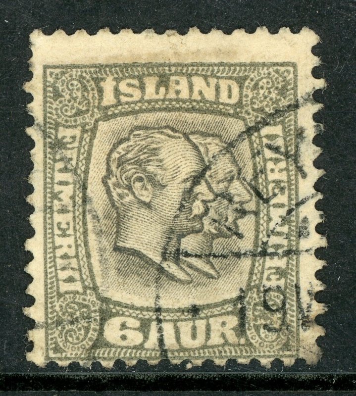 Iceland 1907 Two Kings 6a Gray & Gray Brn Perf 13 Scott 75 VFU C852