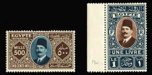 Egypt #148-149 Cat$225, 1932-37 500m and £1, two high values, hinged