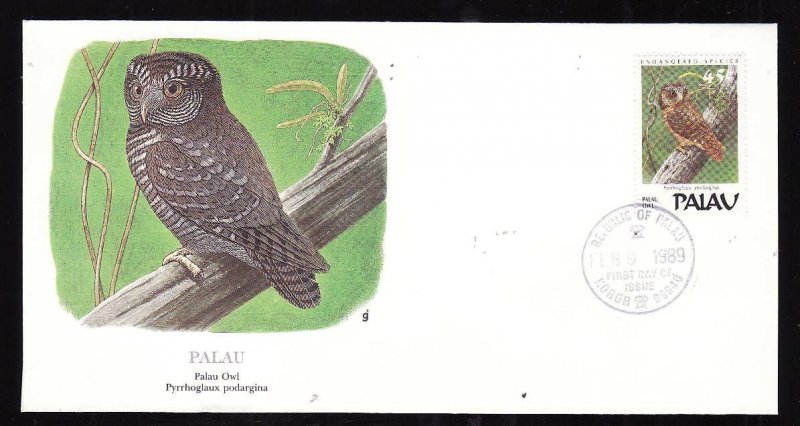 Flora & Fauna of the World #212b-Palau-Birds-Palau Owl-FDC with  single stamp an