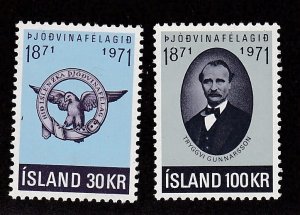 Iceland #  433-434, Patriotic Society Centennial, Mint NH, 1/2 Cat.