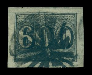 BRAZIL 1850  Numerals  600reis black  Scott # 28 used  XF stamp