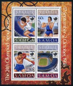 Samoa 721-724 gutter,724a,MNH.Mi 645-48,Bl.44.Olympics Seoul-1988.Running,Boxing