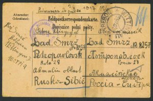 AUSTRIA 1917 W.W.I  P.O.W. CARD FROM AUSTRIA TO SIBERIA
