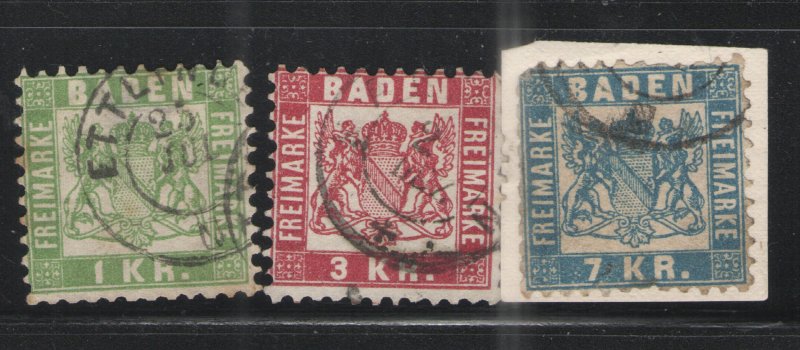 German States - Baden 1868 Sc# 26-28 Used G/VG - Baden final issues set