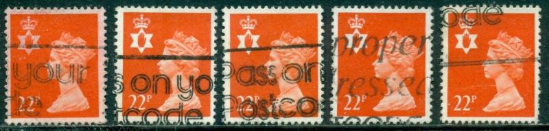 GREAT BRITAIN N. IRELAND SG-NI55, SCOTT # NIMH-42, USED, 5 STAMPS, GREAT PRICE!