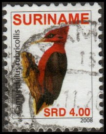 Suriname 1373h - Used - $4 Red-necked Woodpecker (2008) (cv $3.00)