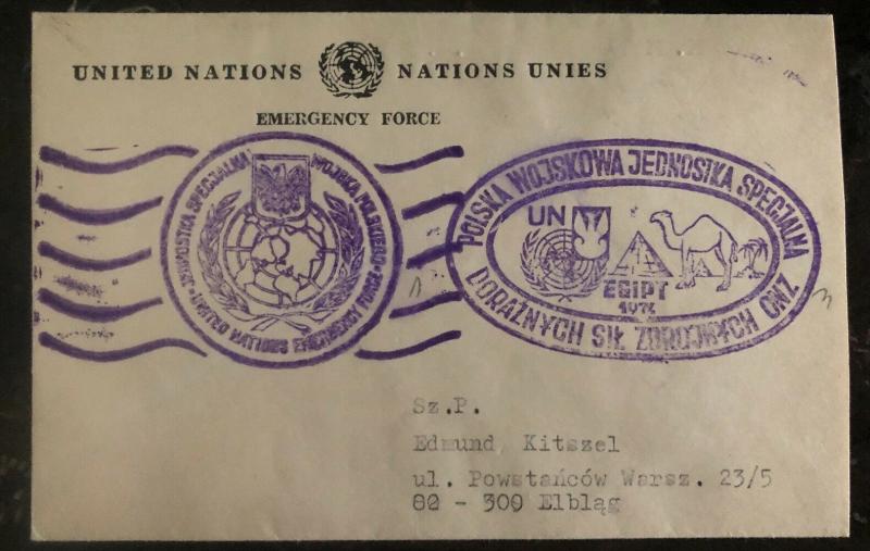 1974 United Nations Emergency Force Stampless Cover Warsaw Poland