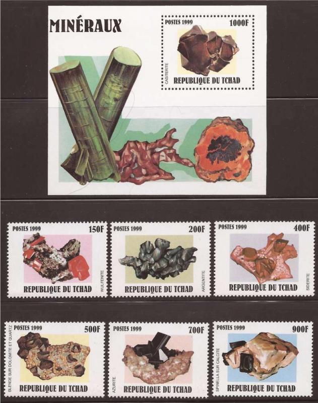 Chad - 2000 Minerals - 6 Stamp Set + Souvenir Sheet - 3B-254