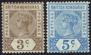 BRITISH HONDURAS 1891 QV KEY TYPE 3C AND 5C