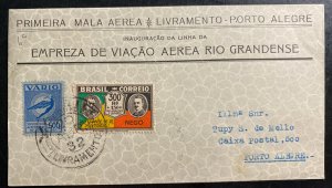 1932 Libramento Brazil Airmail First Flight cover FFC to Porto Alegre Varig
