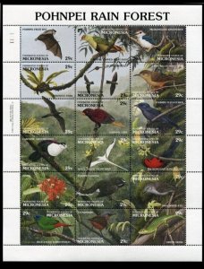 Micronesia 1991 - Rain Forest - Birds - Sheet of 12 Stamps - Scott #149 - MNH