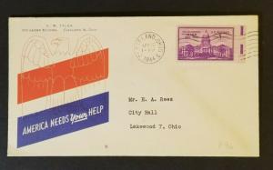 1944 Cleveland to Lakewood Ohio USA CW Tyler Illustrated WWII Patriotic Cover