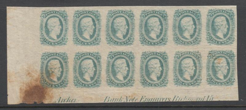 Confederate States Sc 11d, MNH. 1863-64 10c green Jefferson Davis, imprint block