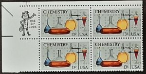 US Scott # 1685; MNH, og; 13c Chemistry from 1976; zip blk of 4; VF/XF