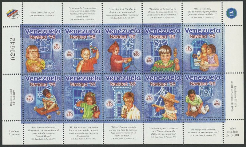 Venezuela 1998 MNH Miniature Sheet | Scott 1607 | Christmas